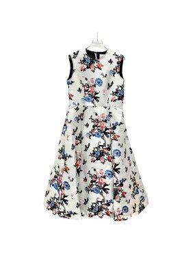 Valentino White Floral Print Linen Sleeveless Dress